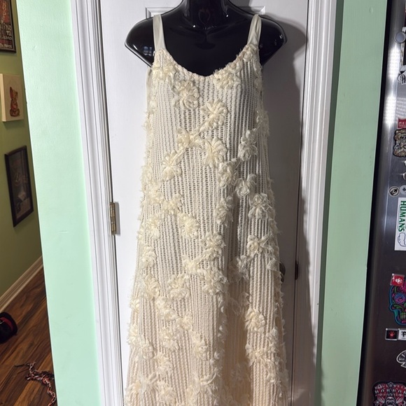 Anthropologie En Saison Cream Reese Floral Appliqué Open Stitch Cool Maxi Size S - Picture 2 of 14